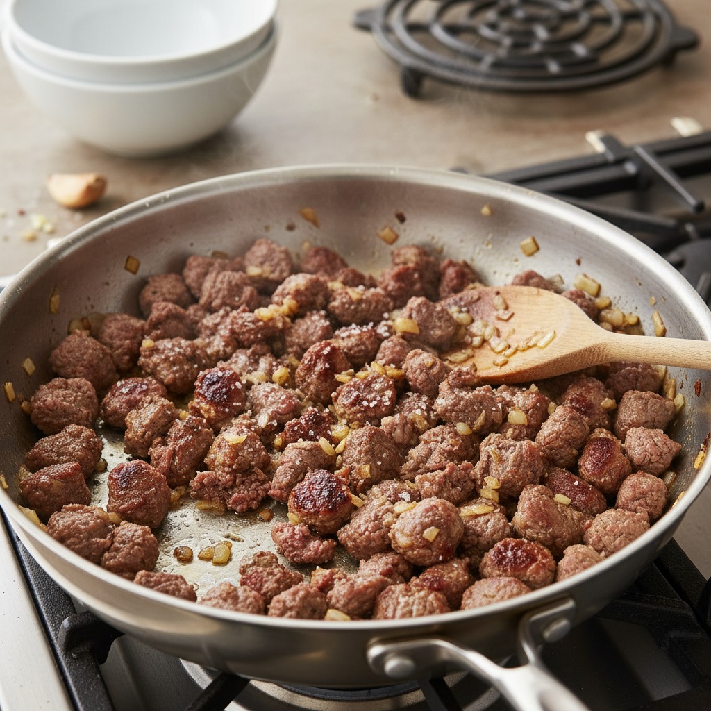 Brown the beef with aromatics