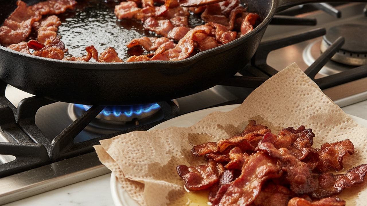 Cook the bacon until crisp