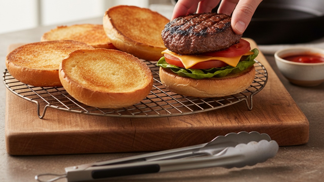 Toast buns and assemble