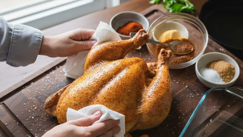 Dry-brine and season the chicken