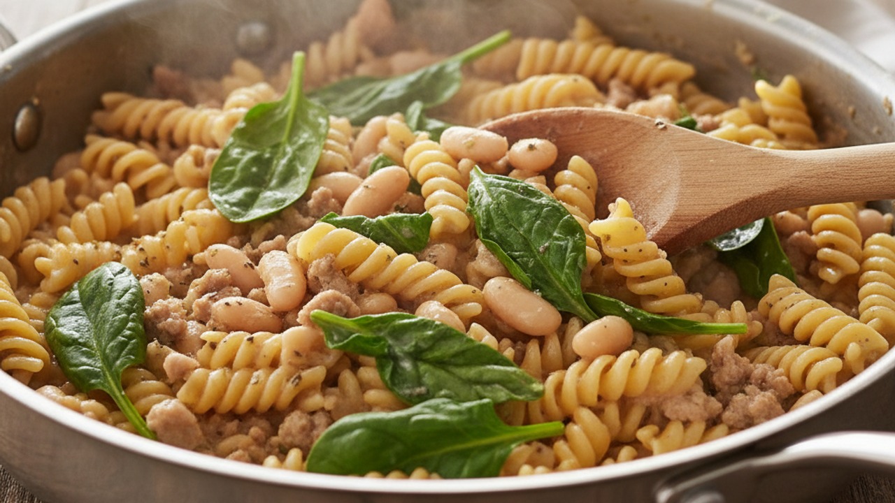 Fold in beans and greens