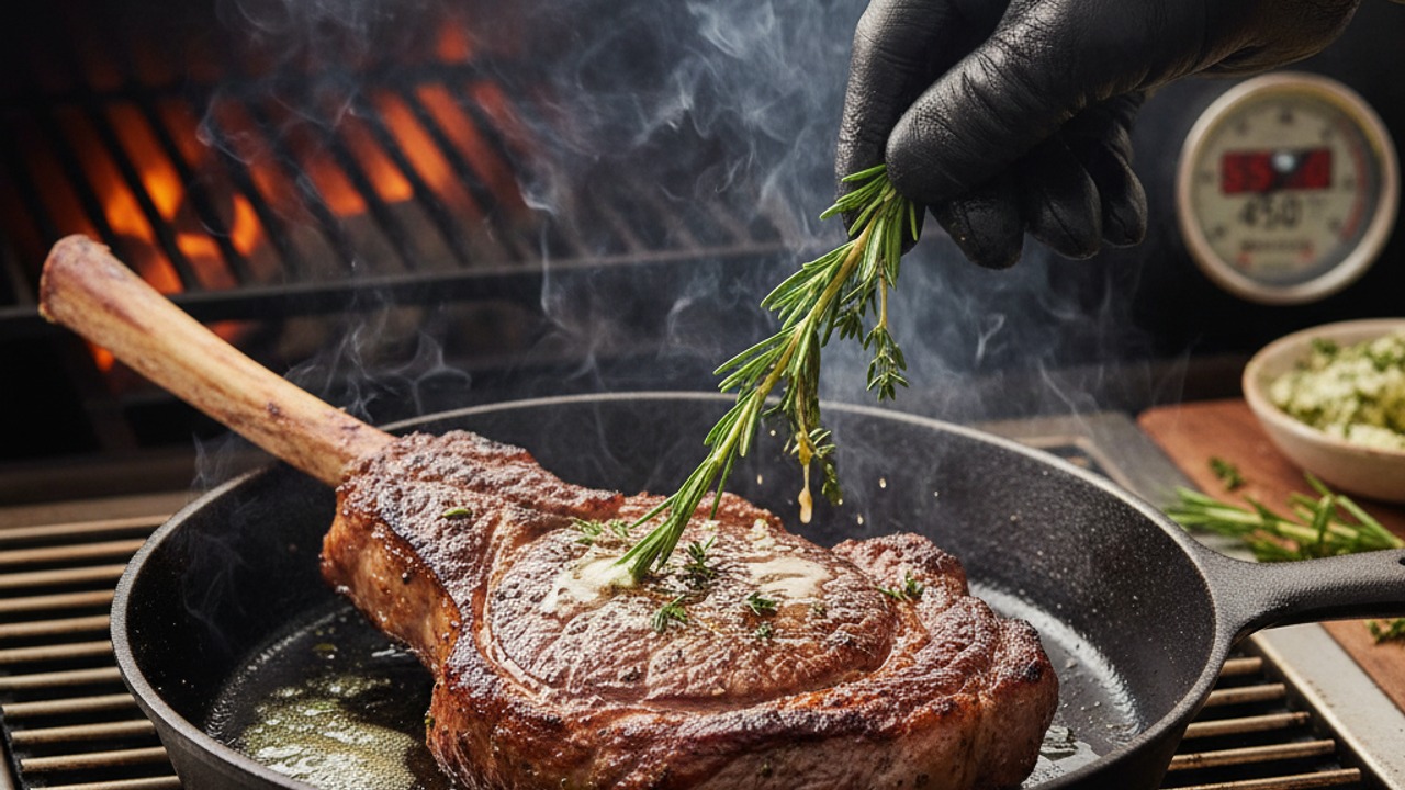 Raise heat and sear, basting with herb butter