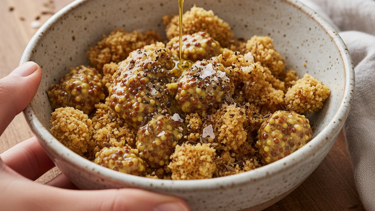 Make mustard breadcrumb topping