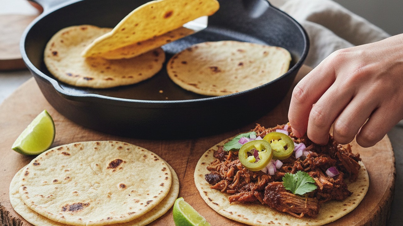 Warm tortillas and assemble tacos