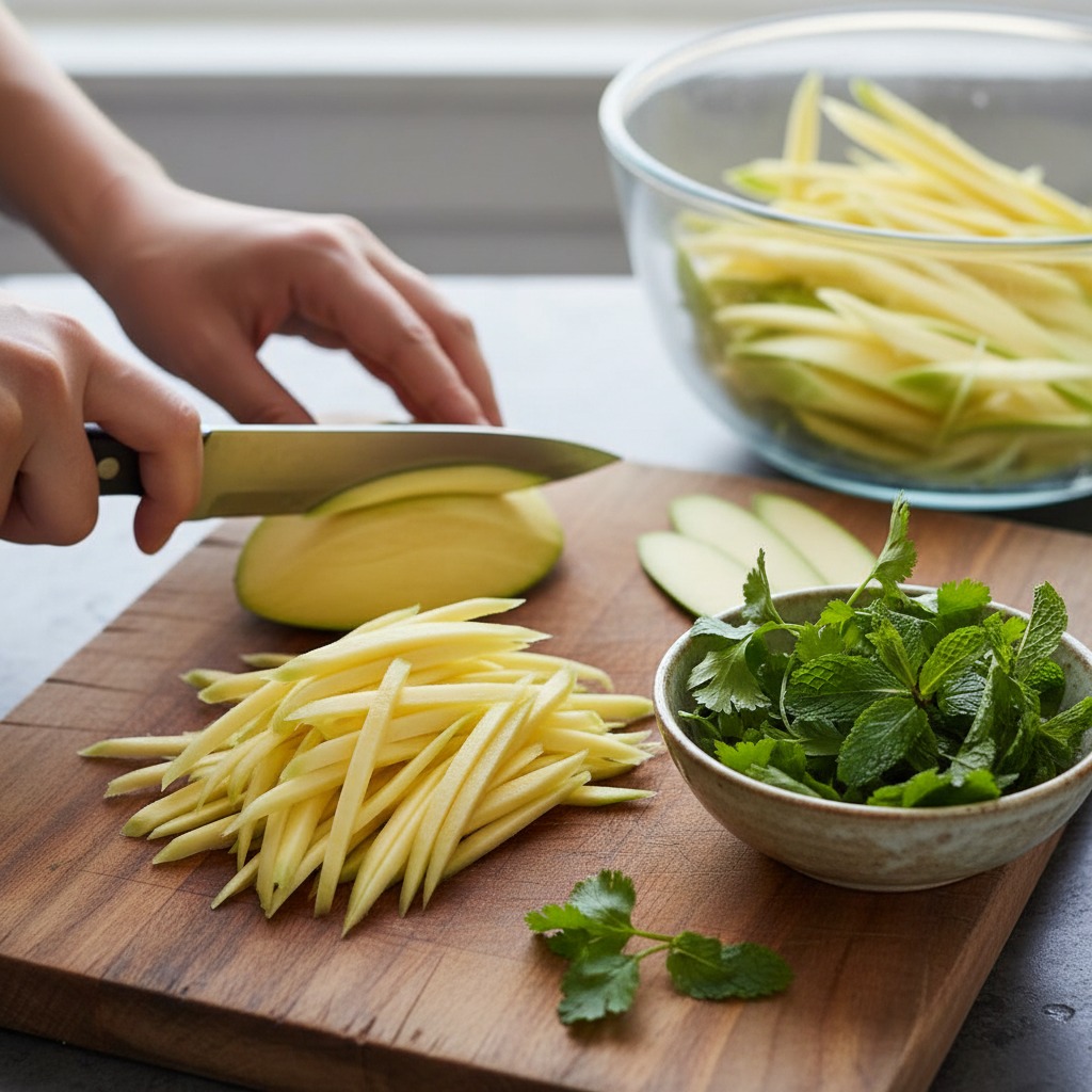Prep mango and herbs