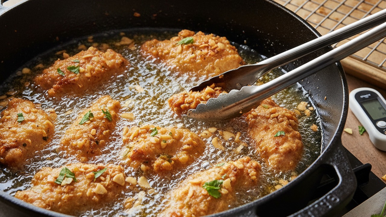 Fry the chicken until golden