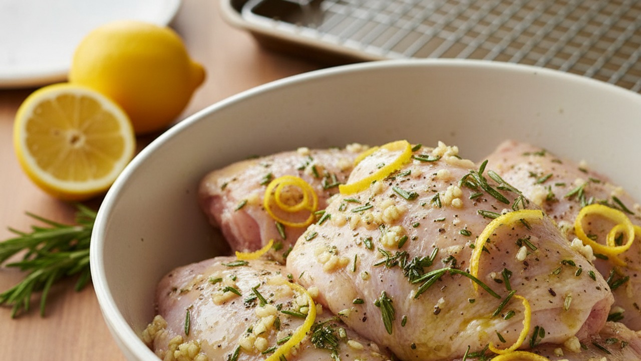 Oil, aromatics and lemon zest