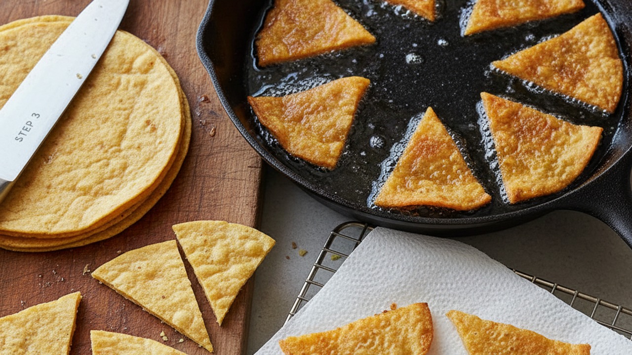 Cut and crisp the tortillas