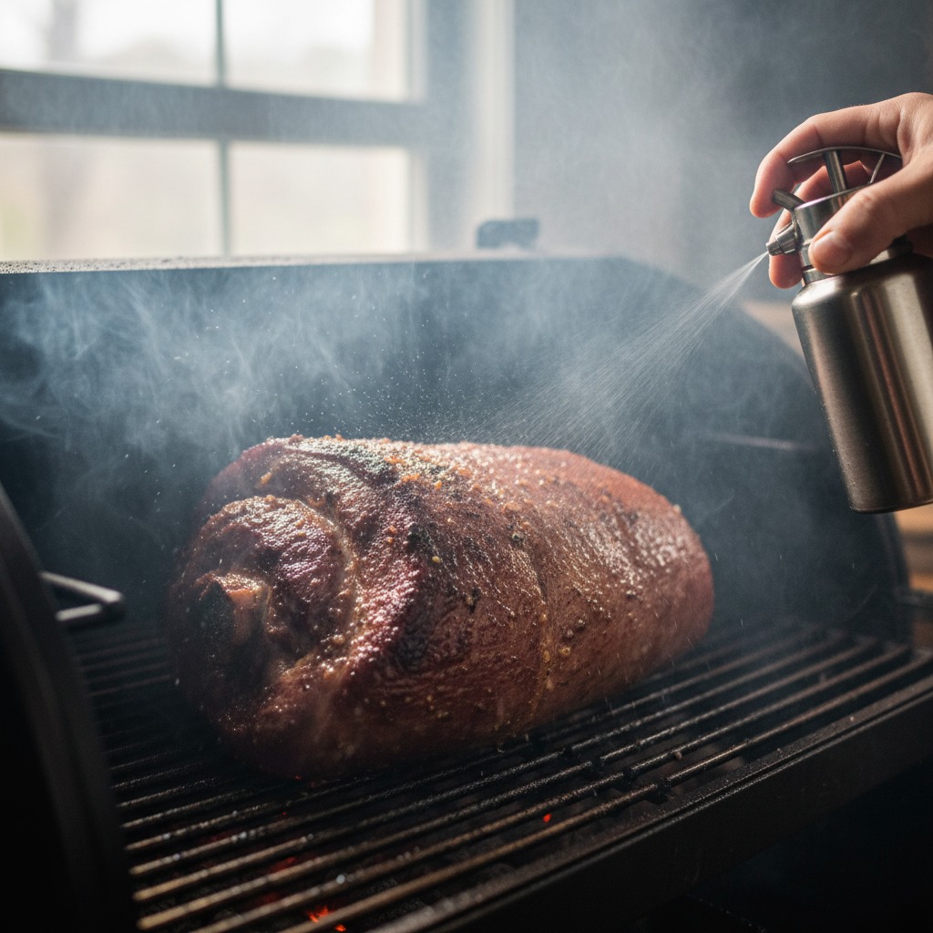 Smoke unwrapped and spritz regularly