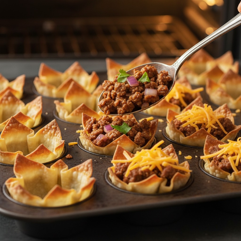 Fill cups and melt the cheese