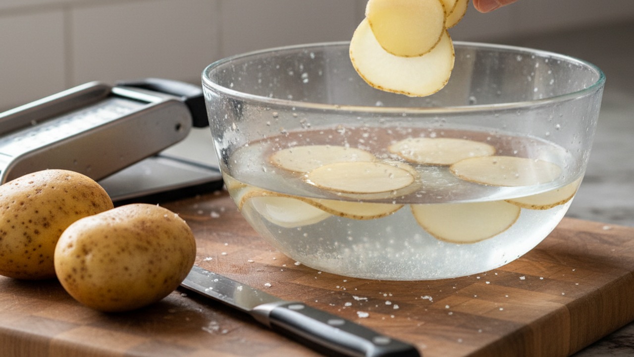 Slice and soak the potatoes
