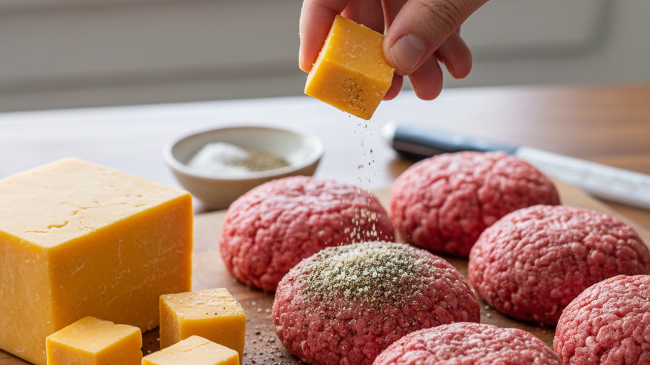 Prep cheese and season the beef