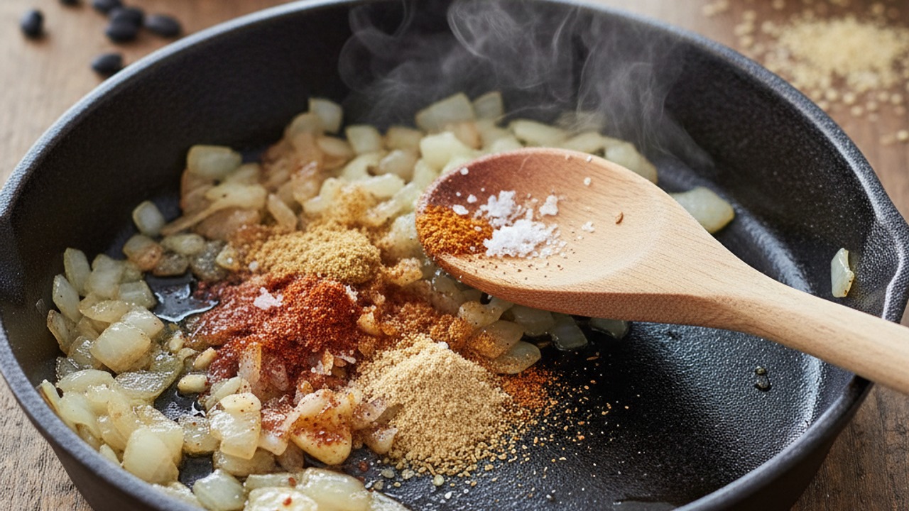 Sauté aromatics and spices