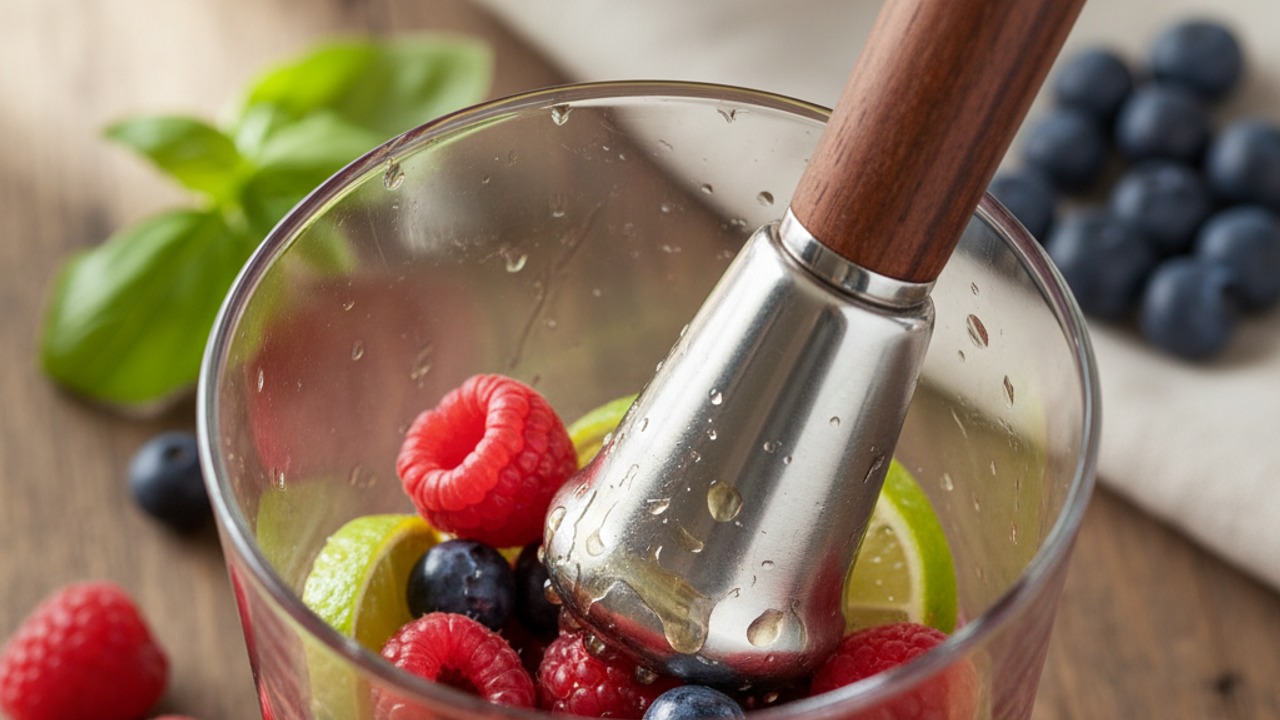 Muddle berries, syrup, and lime
