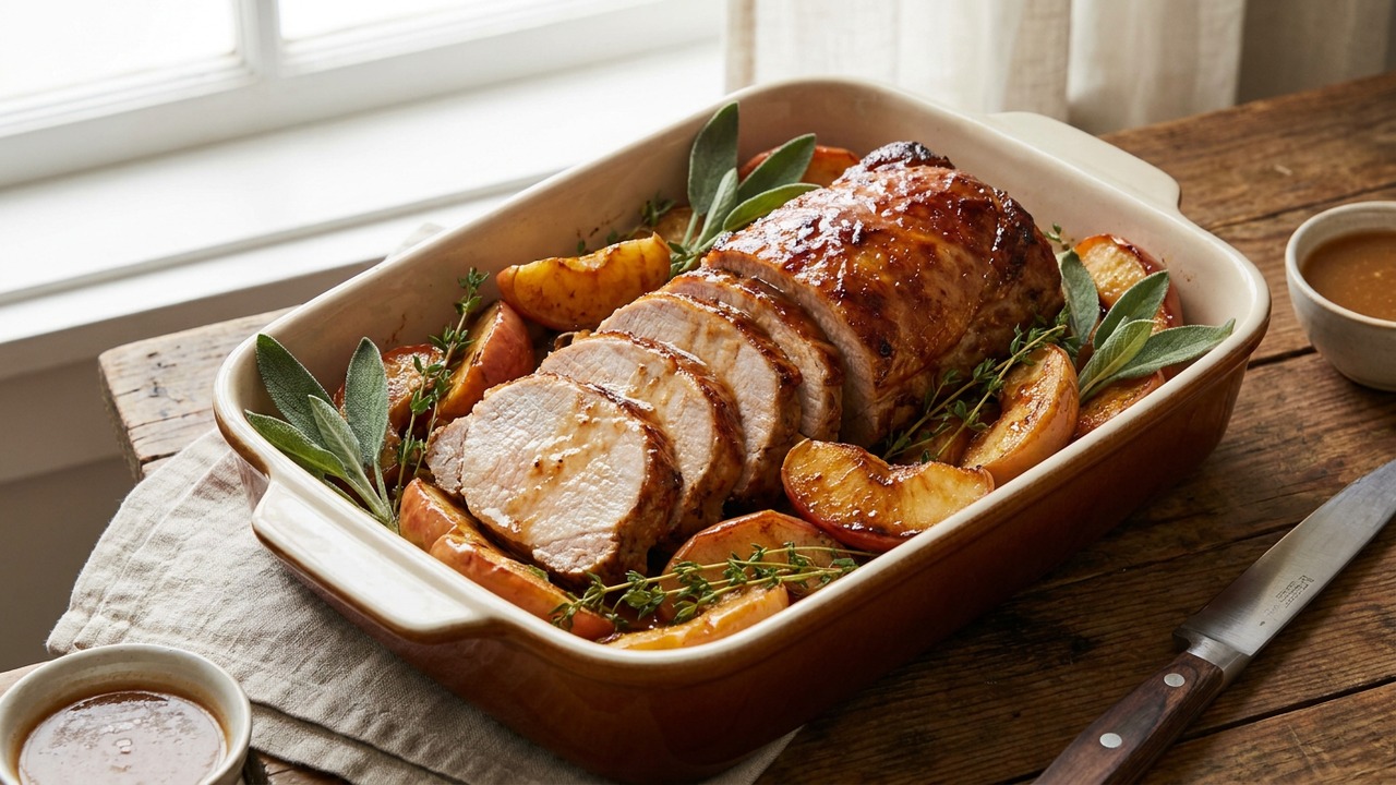 Maple Apple-Glazed Pork Loin Roast with Roasted Apples and Sage