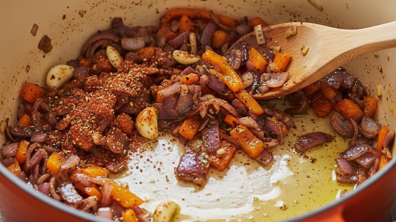 Sauté smoked vegetables with spices