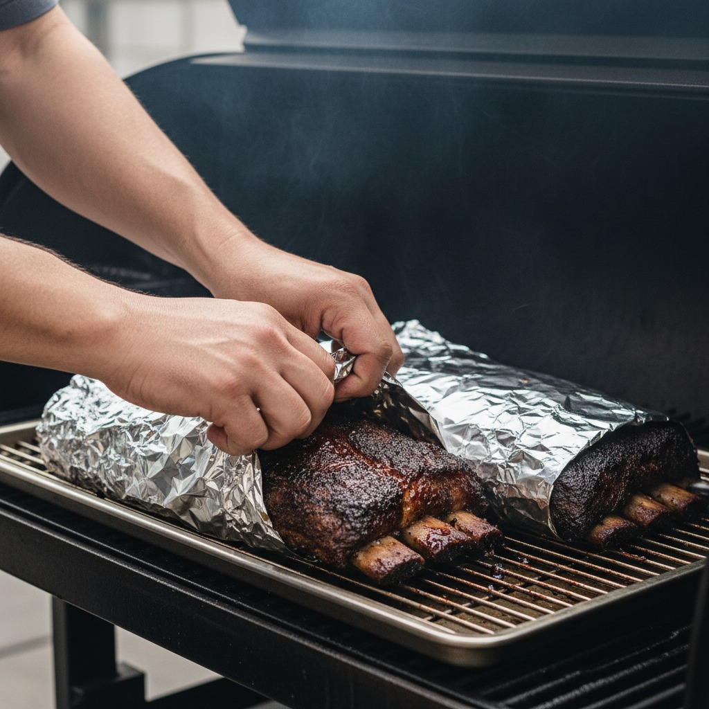 Wrap, baste and continue cooking