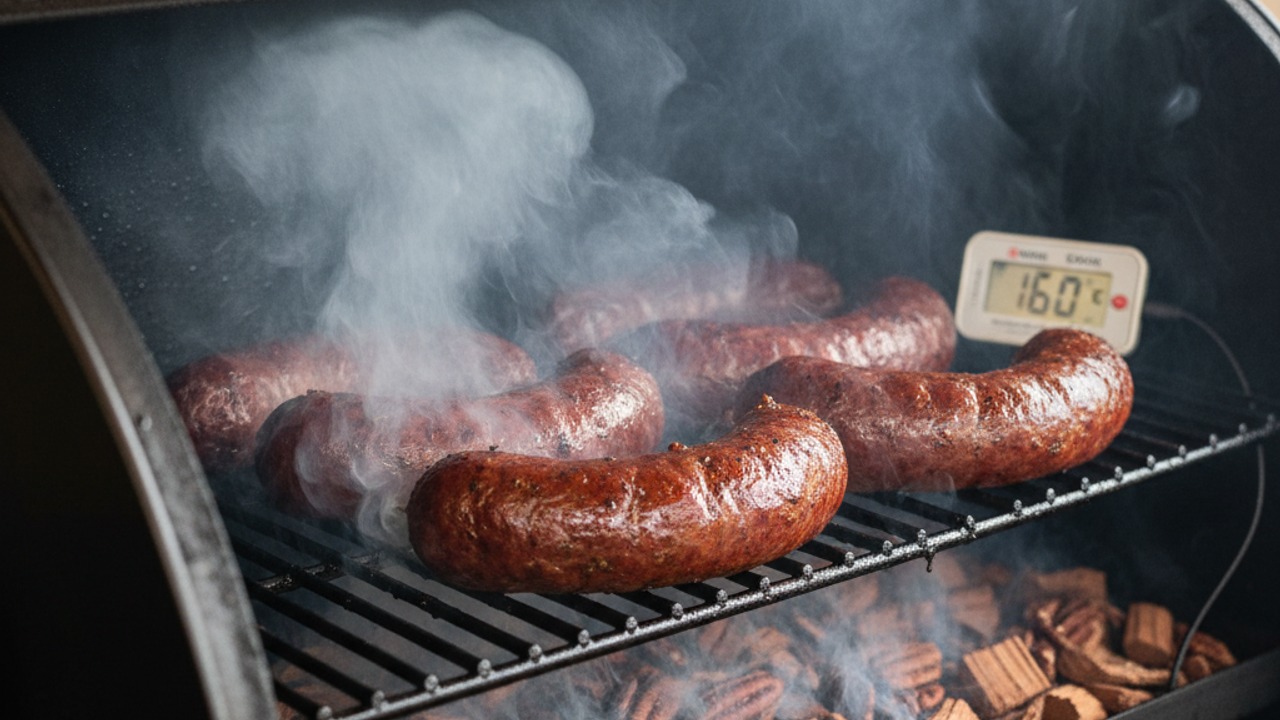Smoke the sausages low and slow