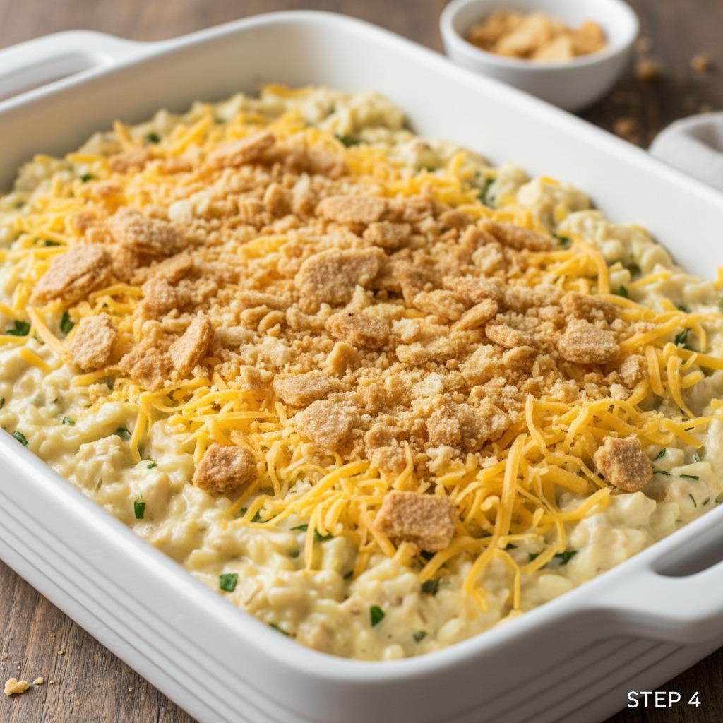 Assemble with cheese and cracker topping