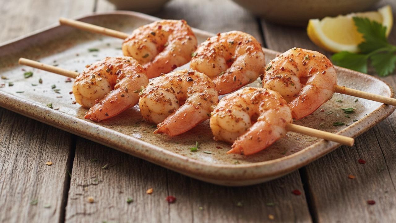 Thread shrimp onto skewers