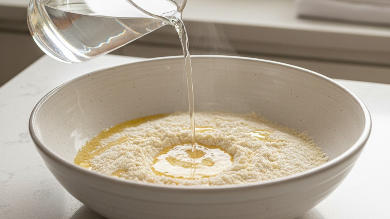 Add oil and water; form the dough