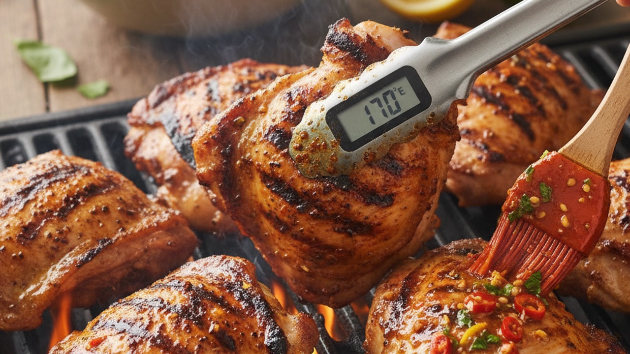 Grill the thighs until charred and cooked through