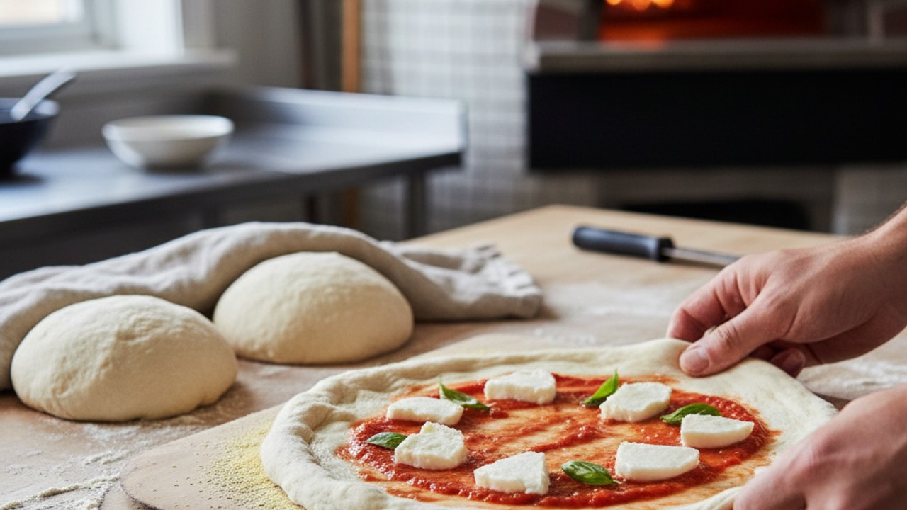 Divide, shape and top the pizzas