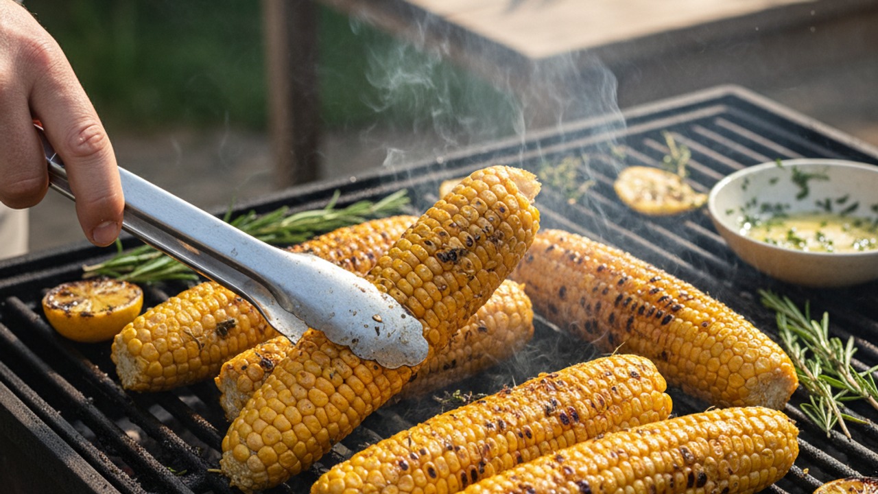Grill the corn ribs until charred