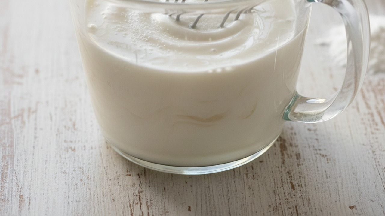Whisk the liquid base and disperse xanthan gum