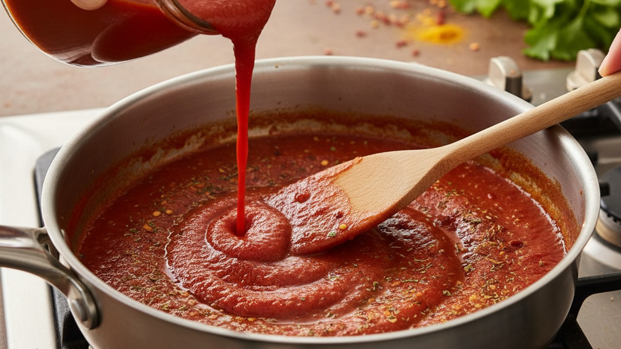 Build and simmer the tomato sauce