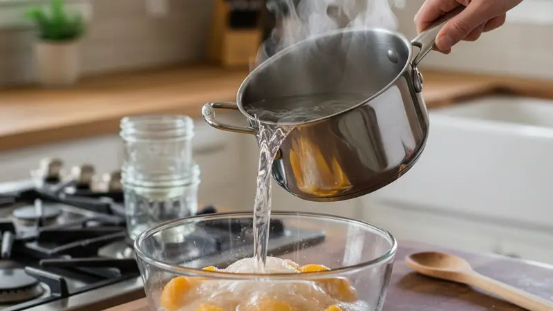 Make the hot syrup and combine