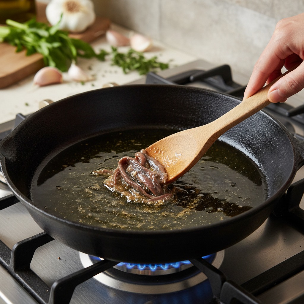 Bloom the aromatics and anchovies