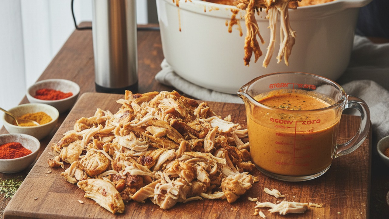 Shred or chop the chicken and adjust sauce