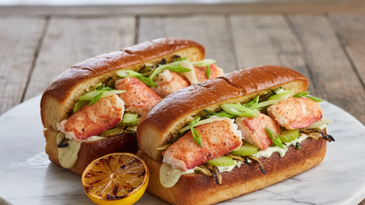 Labor Day Grilled Lobster Rolls with Charred Scallion Brown Butter & Lemon‑Herb Aioli