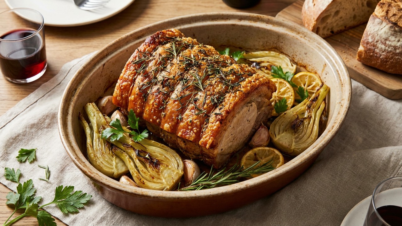 Porchetta-Style Pork Loin Roast with Crispy Herb Skin and Fennel