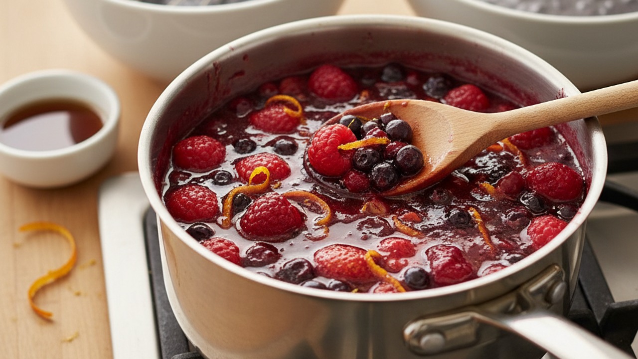 Cook citrus berry compote