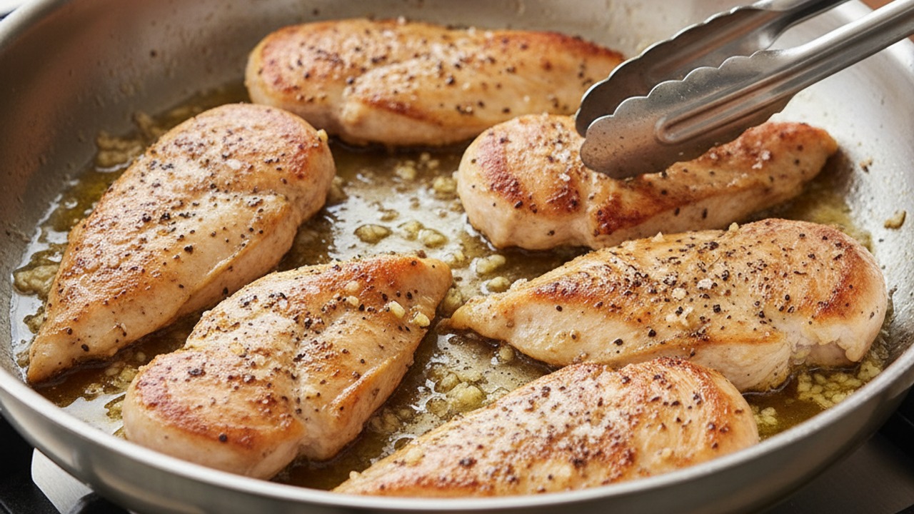 Season and sear the chicken