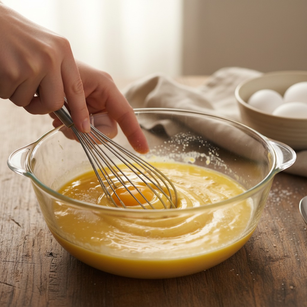Whisk yolks with sugar