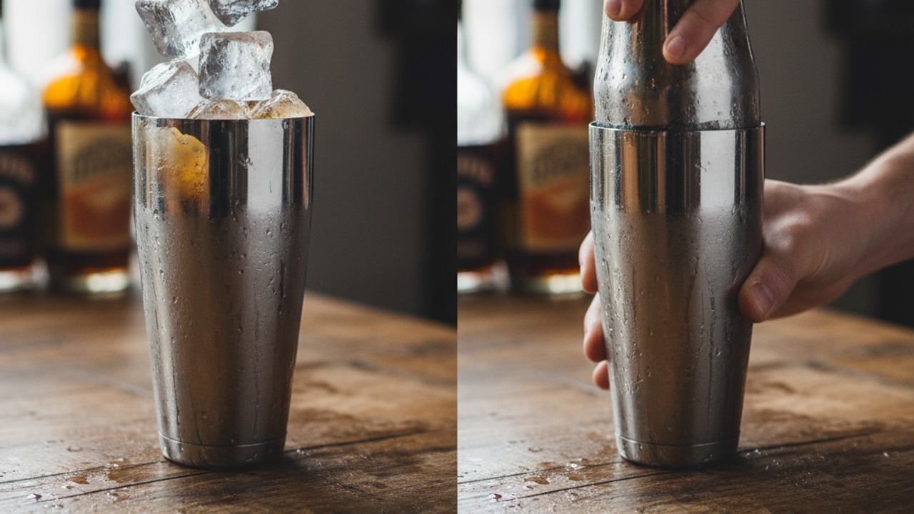 Add ice and shake cold