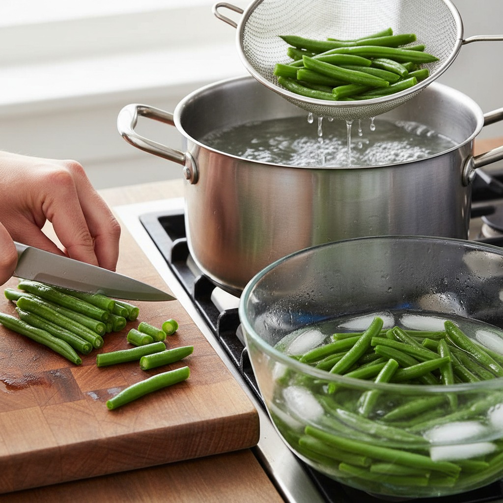 Trim and blanch the green beans