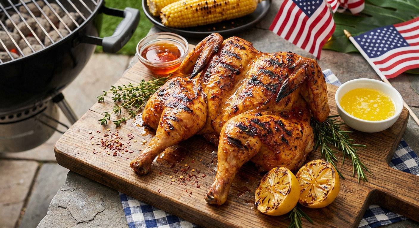 Hot Honey Butter Spatchcock Chicken for 4th of July Grill