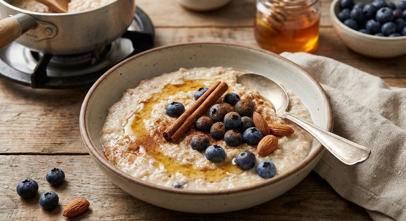 Blueberry Cinnamon Stovetop Oatmeal with Honey