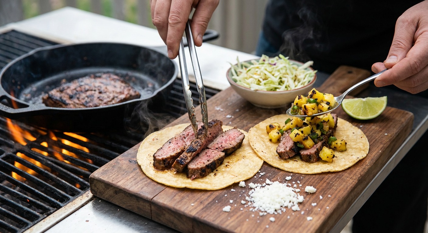 Warm tortillas and assemble tacos
