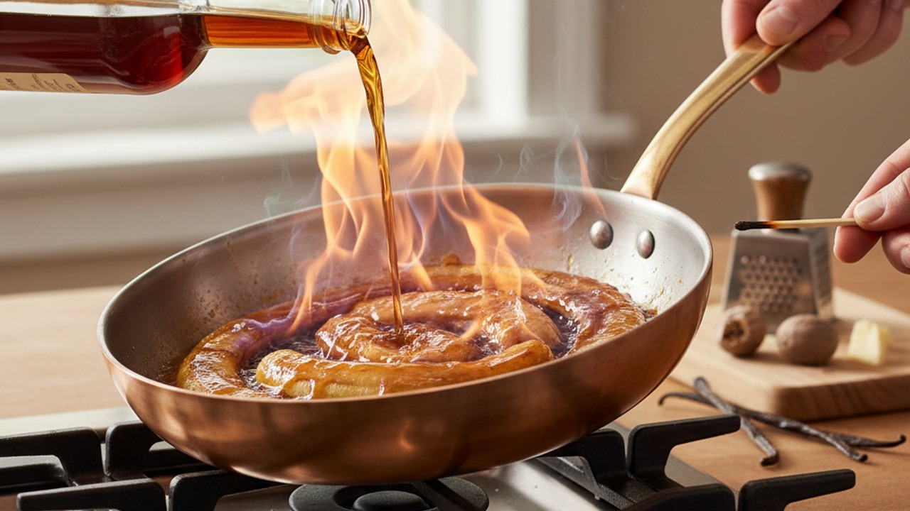 Add rum and flambé (optional)