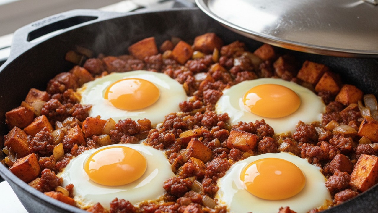 Cook the eggs in the skillet