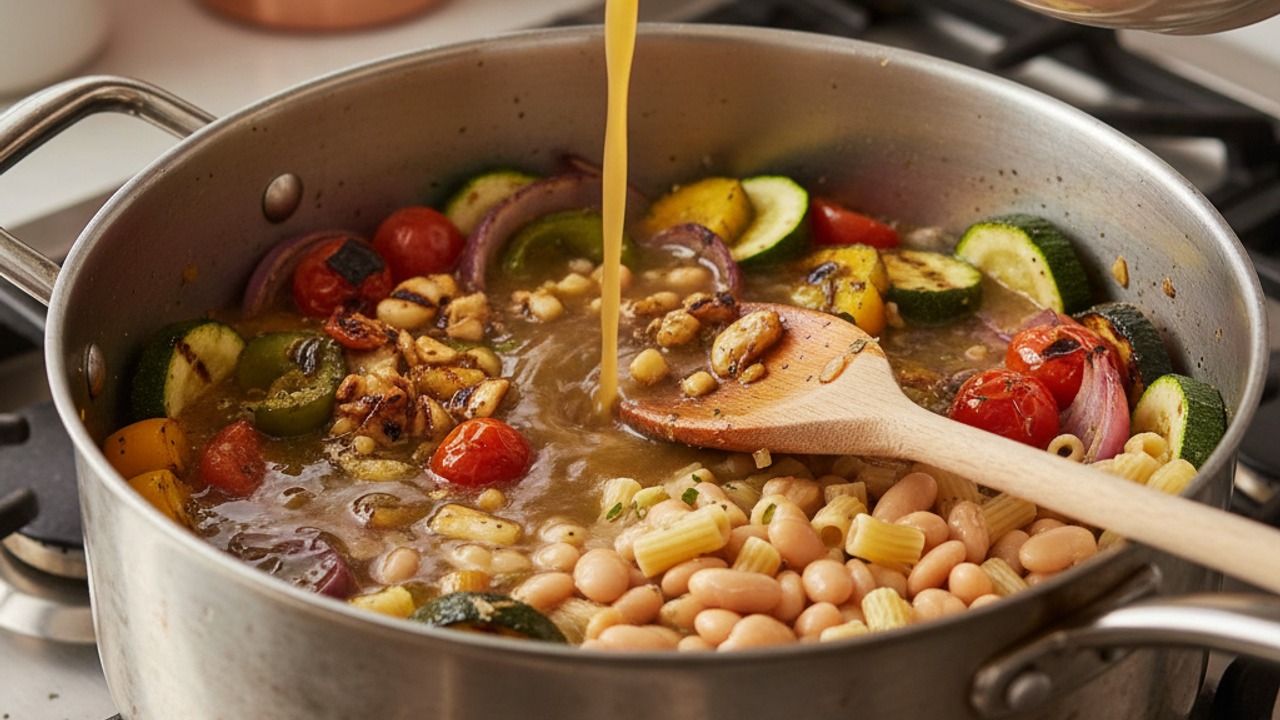 Build the soup and simmer