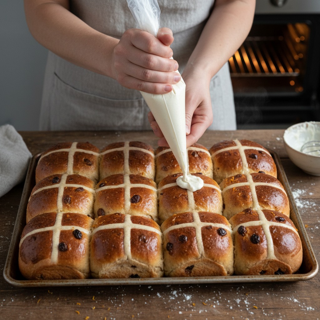 Pipe the crosses and bake