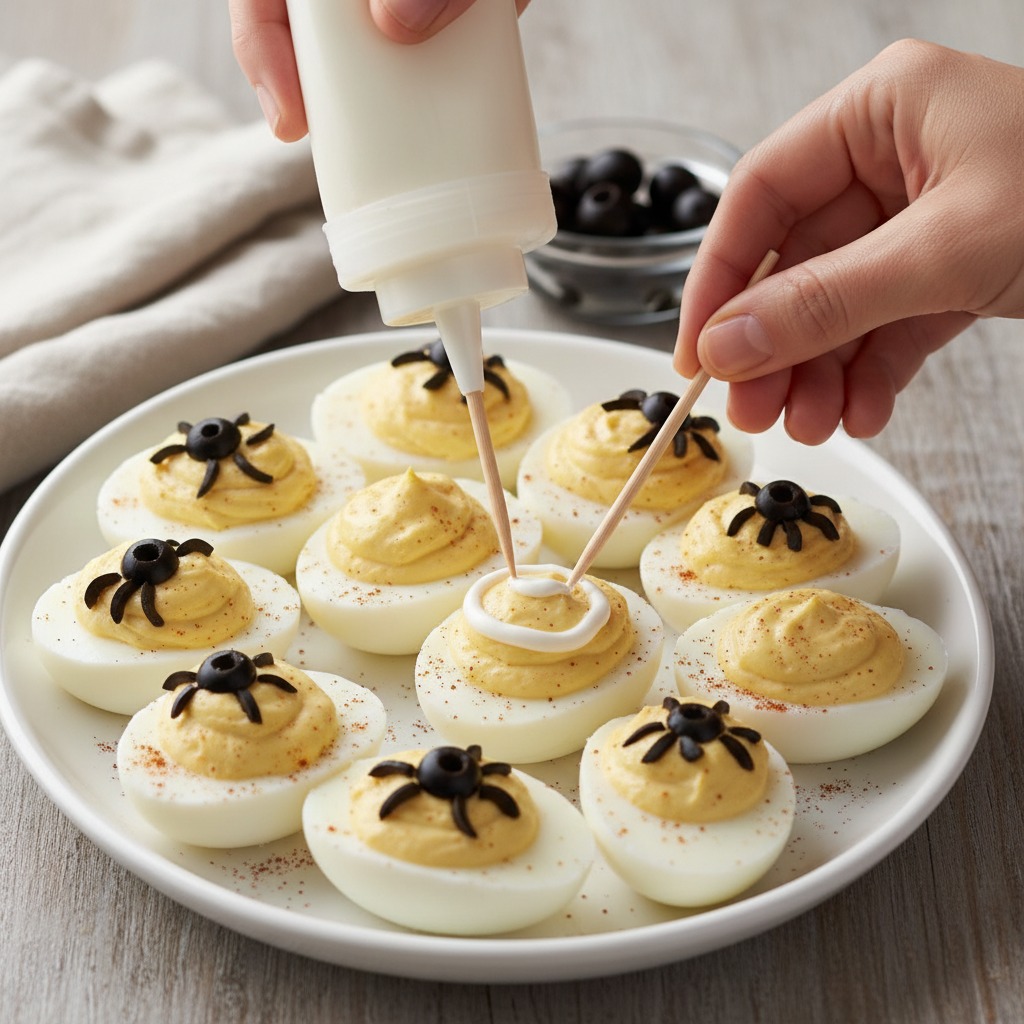 Fill the whites and pipe the spider web