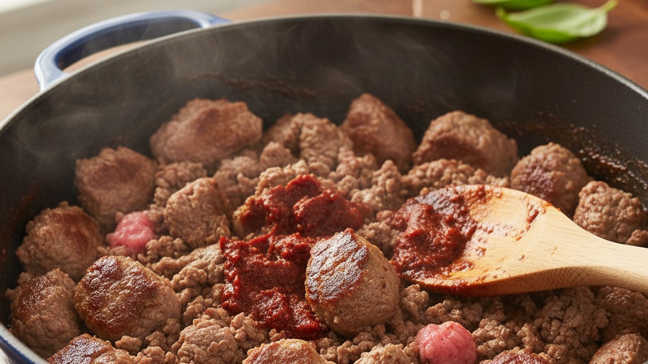 Brown the beef and build flavor