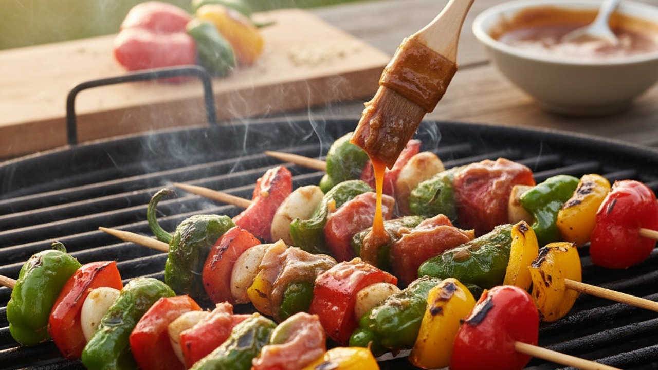 Grill and baste the skewers
